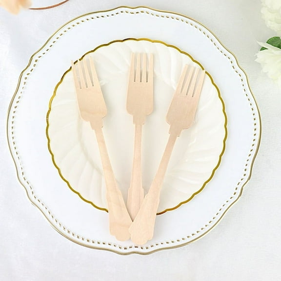 BalsaCircle 24 Natural 7.5 in Disposable Birchwood Forks Baroque Design Party Events Tableware Decorations