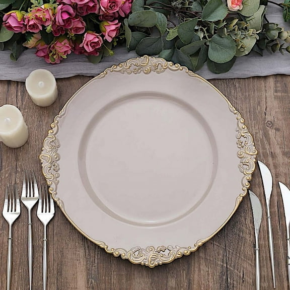 BalsaCircle 24 Nude 13" Acrylic Round Charger Plates Embossed