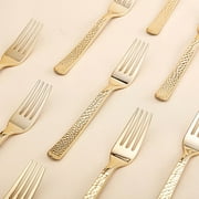 BalsaCircle 24 Pieces 7" Gold Hammered Design Plastic Forks Disposable Catering Tableware