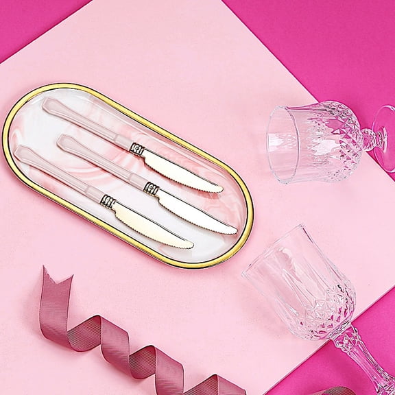 BalsaCircle 24 Pieces 7" Metallic Gold Plastic Knives Blush Handle Disposable Tableware