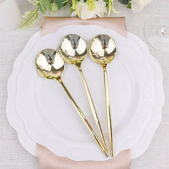 BalsaCircle 24 Gold 8" Heavy Duty Plastic Spoons Disposable Reception Catering