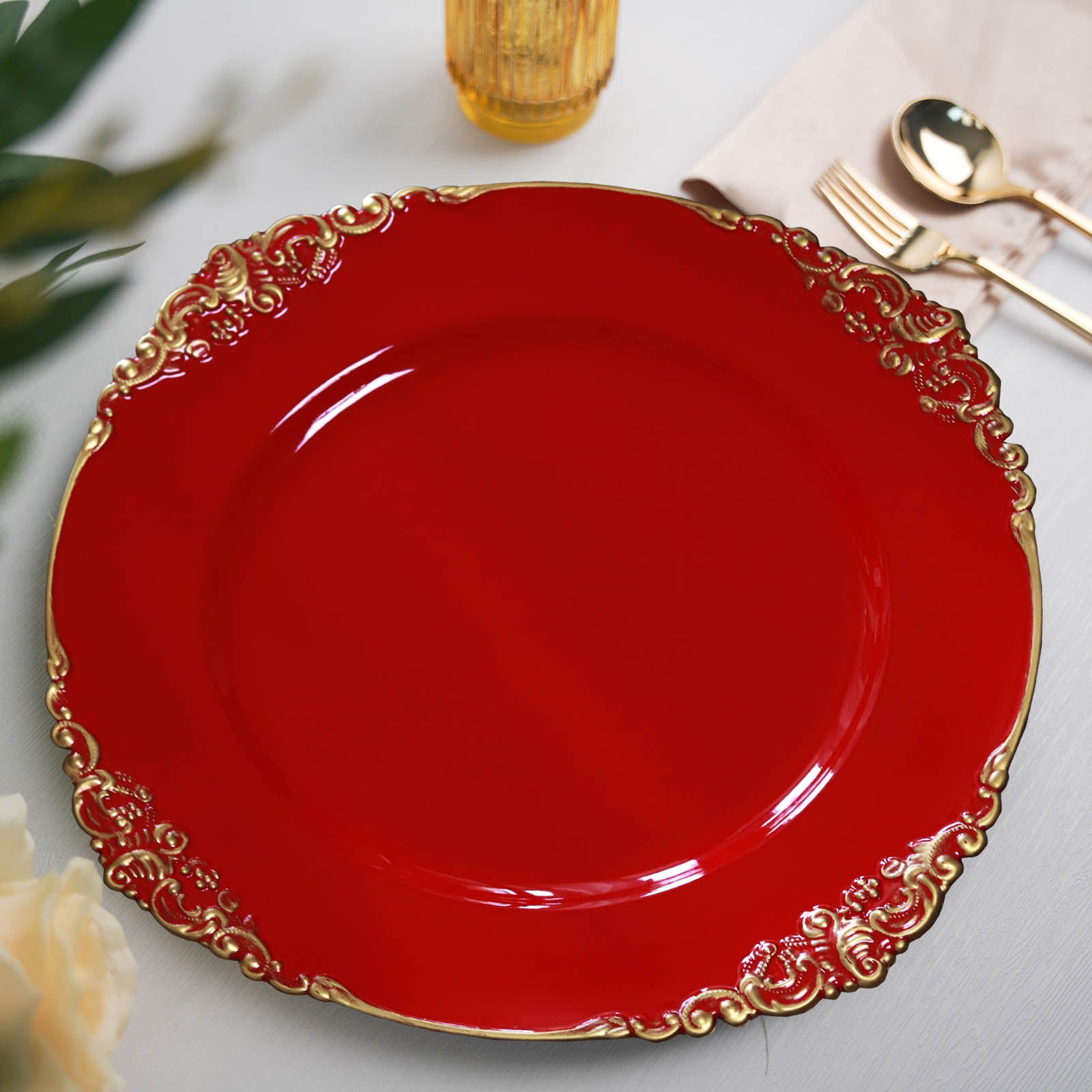 Efavormart 6 pcs 13" Purple Beaded Round Charger Plates for Tabletop