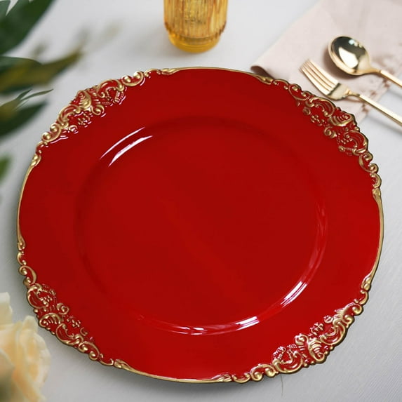BalsaCircle 24 Red 13" Acrylic Round Charger Plates Embossed