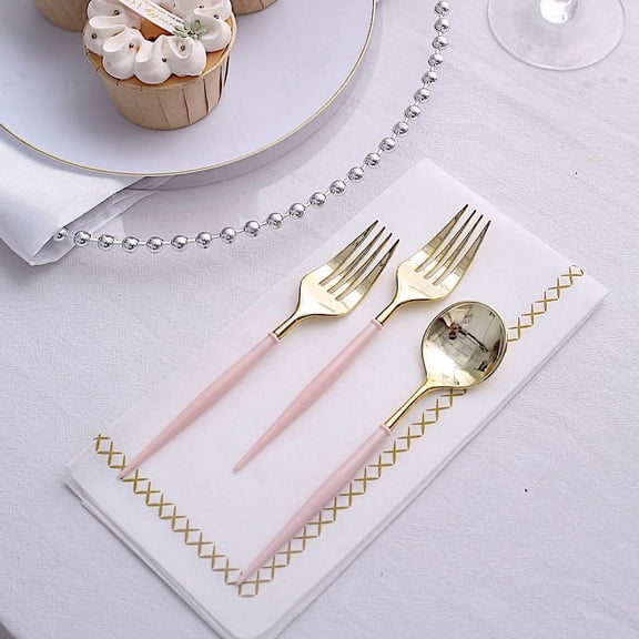 BalsaCircle 24 Rose Gold Disposable 6" Premium Plastic Cutlery Spoons Forks Set Party Events Tableware Decorations