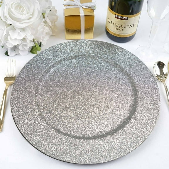 BalsaCircle 24 Silver 13" Glitter Acrylic Round Charger Plates