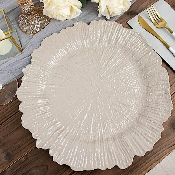 BalsaCircle 24 Taupe 13" Acrylic Wooden Textured Round Reef Acrylic Charger Plate