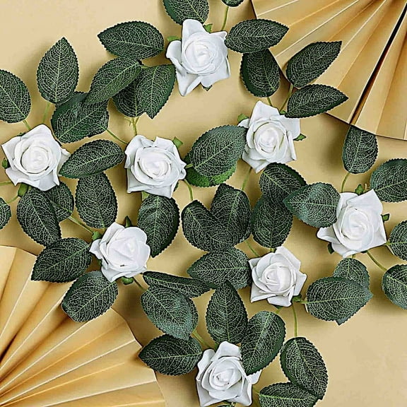BalsaCircle 24 White 2" Mini Foam Roses Artificial Flower Stems