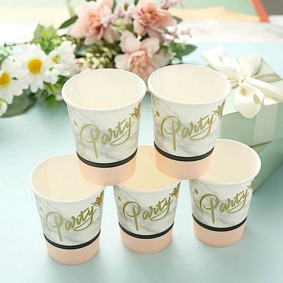 Balsa Circle 24 White Blush 9 oz Marble All Purpose Disposable Paper Drinking Cups