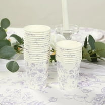 Balsa Circle 24 White Lavender 9 oz Disposable Paper Cups French Toile Print Party Tableware Wedding Reception Event Decorations Supplies