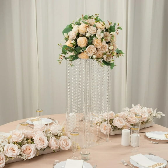 BalsaCircle 24 in Clear Acrylic Wedding Centerpiece Stand Hanging Crystal Beads Party Events Decorations