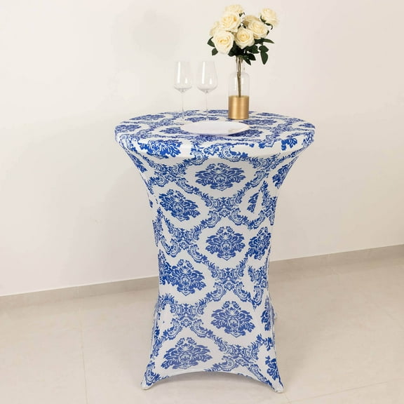 BalsaCircle 24 in Royal Blue Damask Cocktail Spandex Table Cover Centerpieces Decorations