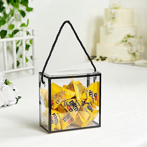 BalsaCircle 25 Black Clear PVC Favor Boxes with Rope Handles Thank You Print Wedding Party Favors Gifts Decorations