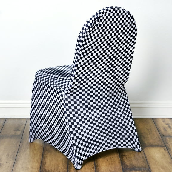 Balsa Circle 25 Black White Checkered Spandex Stretchable Banquet Chair Covers Slipcovers