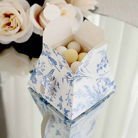 BalsaCircle 25 Blue Mini Teapot 4" Party Favor Boxes with Floral Print Wedding Party Decorations