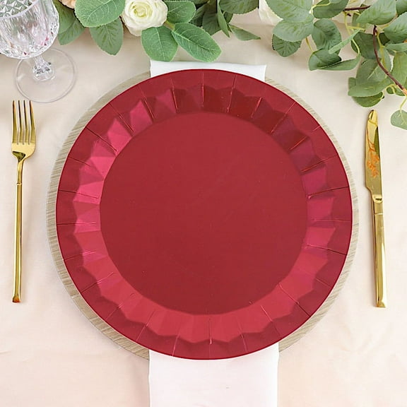 Balsa Circle 25 Burgundy Geometric Round 12" Metallic Disposable Dinner Salad Paper Plates Party Events