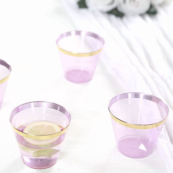 Balsa Circle 25 Purple 9 oz Disposable Plastic Cups Gold Trim Party Events Home Decorations Supplies