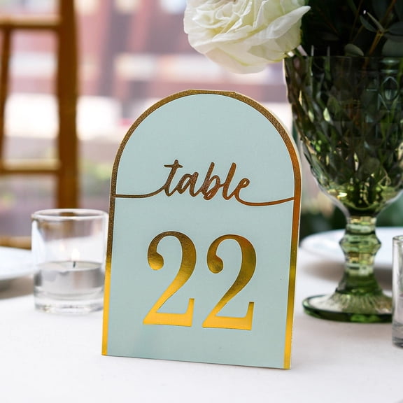 BalsaCircle 25 Dusty Blue Paper Table Numbers with Metallic Gold Foil 1-25 Numbers Print Party Events