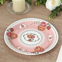 Balsa Circle 25 Dusty Rose 9" Paper Round Disposable Plates with Vintage Rose Flower Print Wedding Events Party Decorations