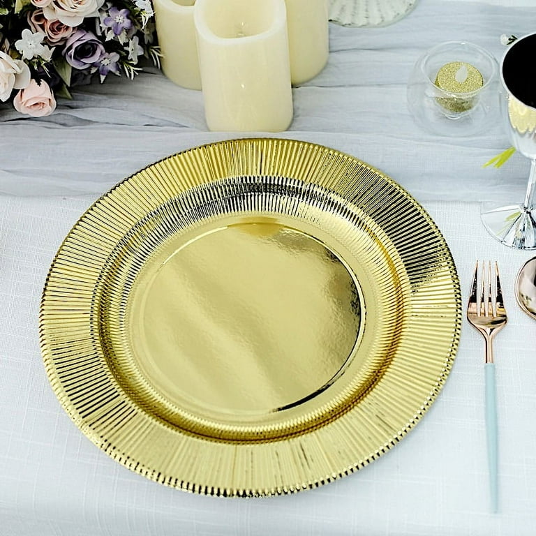 BalsaCircle 25 Gold 13 Round Disposable Paper Charger Plates Metallic Trim Party Tableware