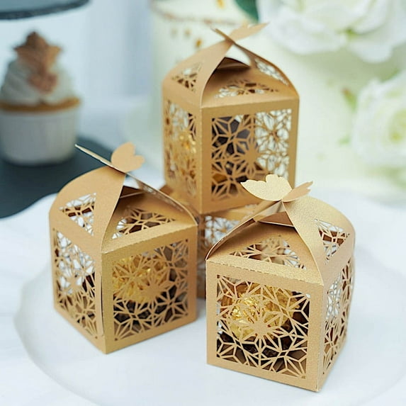 BalsaCircle 25 Gold 2" Party Favor Gift Boxes Laser Cut Lace Design Butterfly Decorations