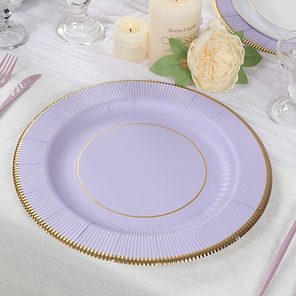 Balsa Circle 25 Lavender 13" Round Disposable Paper Charger Plates Metallic Trim Party Tableware
