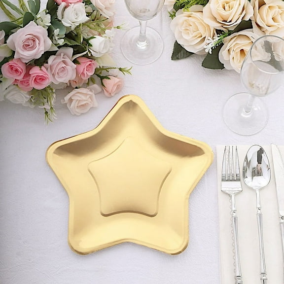 Balsa Circle 25 Matte Gold 9" Star Shaped Disposable Dinner Salad Paper Plates Party Events Decorations Supplies