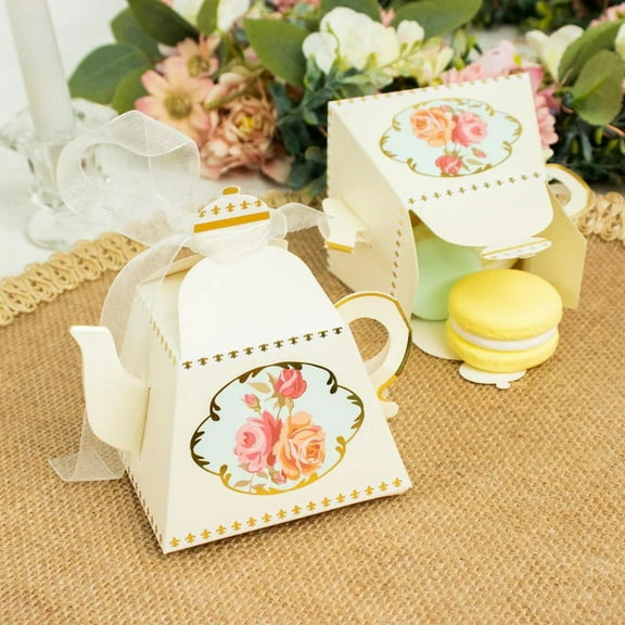 BalsaCircle 25 Mini Teapot 4" Ivory Party Favor Boxes Ribbons Wedding Party Decorations