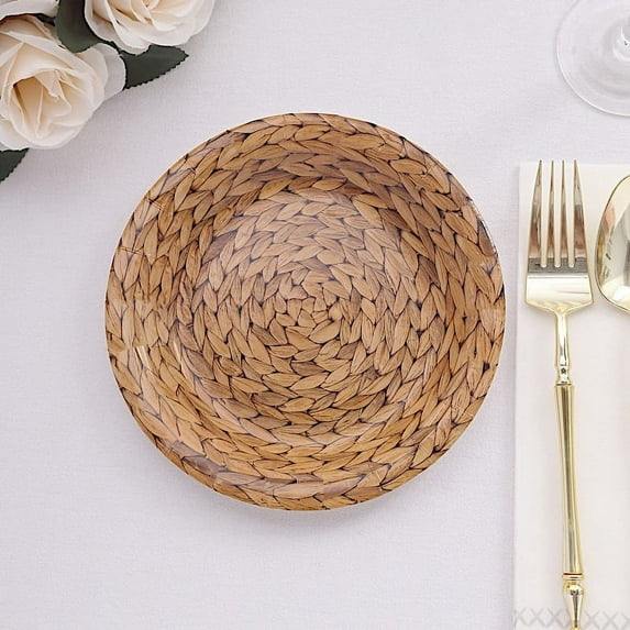 Balsa Circle 25 Natural 7" Woven Rattan Print Disposable Salad Paper Plates Party Events Decorations Supplies