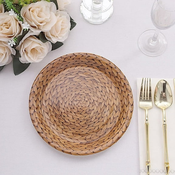 Balsa Circle 25 Natural 9" Woven Rattan Print Disposable Dinner Paper Plates Party Events Decorations Supplies