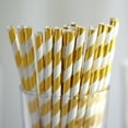 thumbnail image 1 of BalsaCircle 25 Pieces 8" Gold White Striped Paper Straws Disposable Party Event Picnic, 1 of 6
