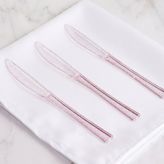 Balsa Circle 25 Pieces Clear Blush Glittered Plastic Knives Disposable