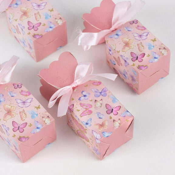 BalsaCircle 25 Pink Floral Top Party Favor Boxes Butterfly Print Wedding Events Home