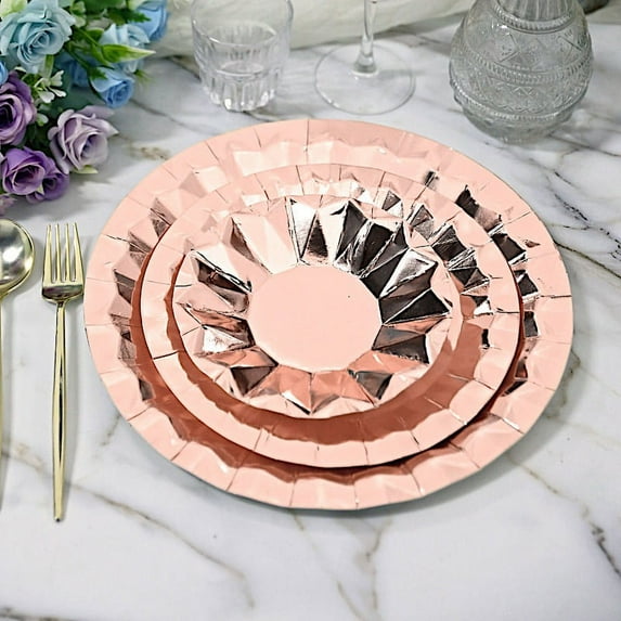 Balsa Circle 25 Rose Gold Geometric Round 12" Metallic Disposable Dinner Salad Paper Plates Party Events