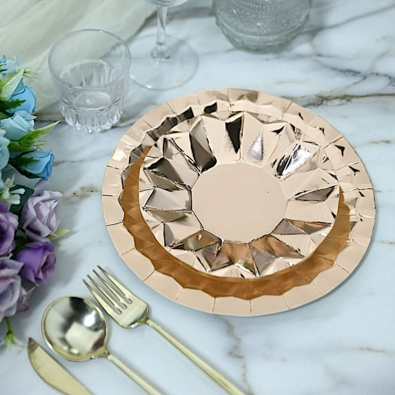 BalsaCircle 25 Rose Gold Geometric Round 7" Metallic Disposable Salad Paper Plates Tableware
