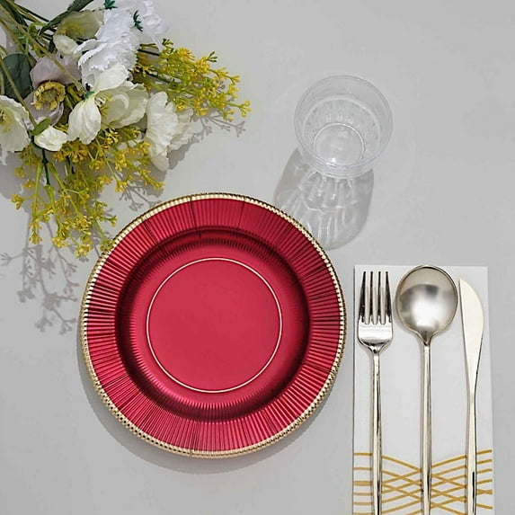 Balsa Circle 25 Round 8" Burgundy Metallic Disposable Dinner Salad Paper Plates Textured Trim Party Decorations Supplies