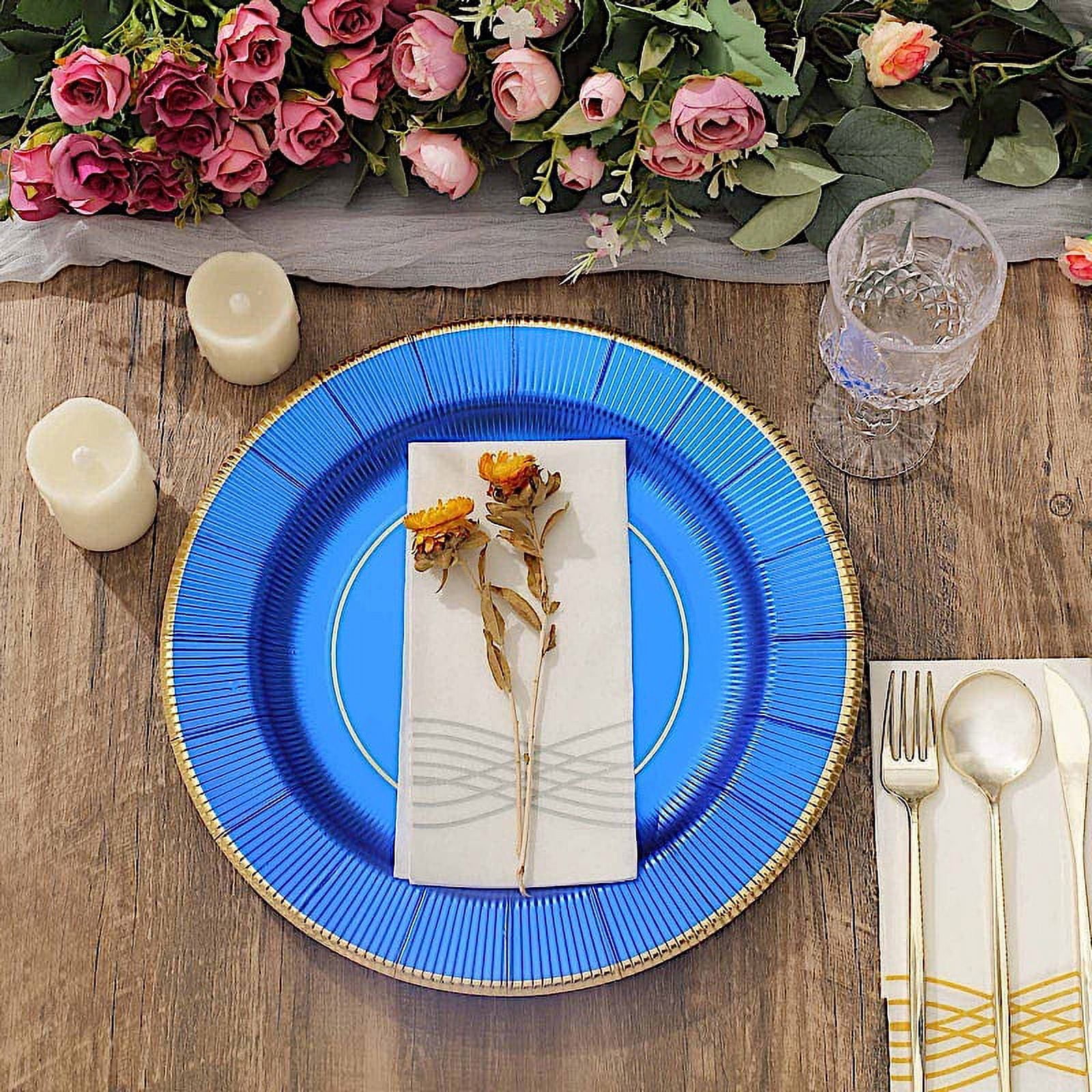 BalsaCircle 25 Royal Blue 13 Round Disposable Paper Charger Plates  Metallic Trim Party Tableware 