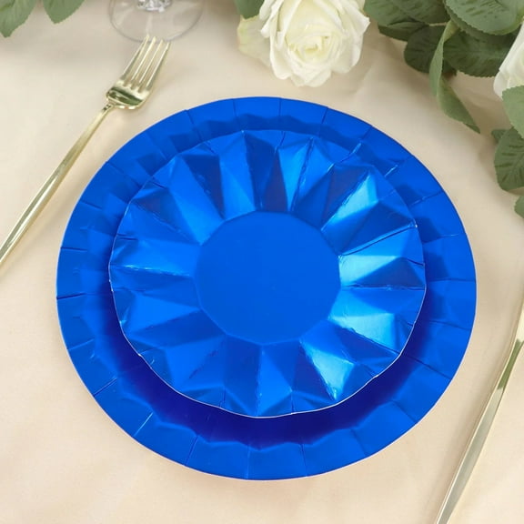 Balsa Circle 25 Royal Blue Geometric Round 7" Metallic Disposable Salad Paper Plates Tableware