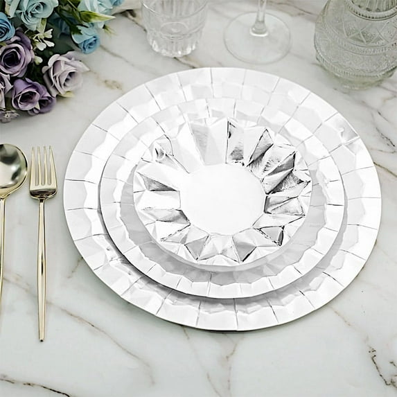 Balsa Circle 25 Silver Geometric Round 12" Metallic Disposable Dinner Salad Paper Plates Party Events