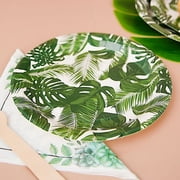 Balsa Circle 25 White 7 Round Disposable Paper Salad Party Plates Tropical Leaves Design