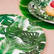Balsa Circle 25 White 9 Round Disposable Paper Dinner Party Plates Tropical Leaves Design