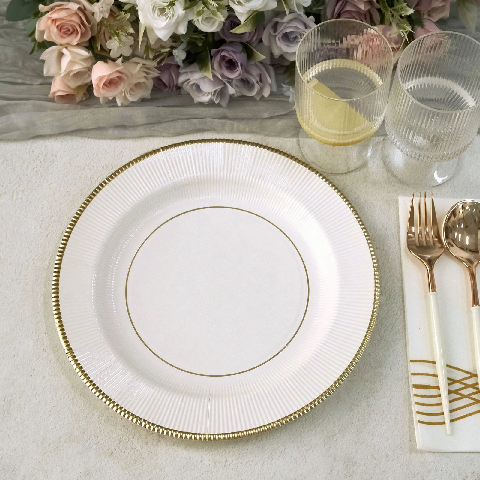 White paper plates 2024 with gold trim