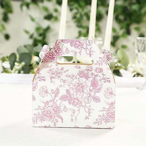 BalsaCircle 25 White Matte Pink Tote Gift Boxes Floral Printed Favor Holders Wedding Birthday Events Reception Catering Home Decorations Supplies
