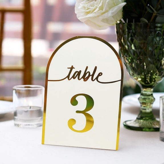 BalsaCircle 25 White Paper Table Numbers with Metallic Gold Foil 1-25 Numbers Print Party Events