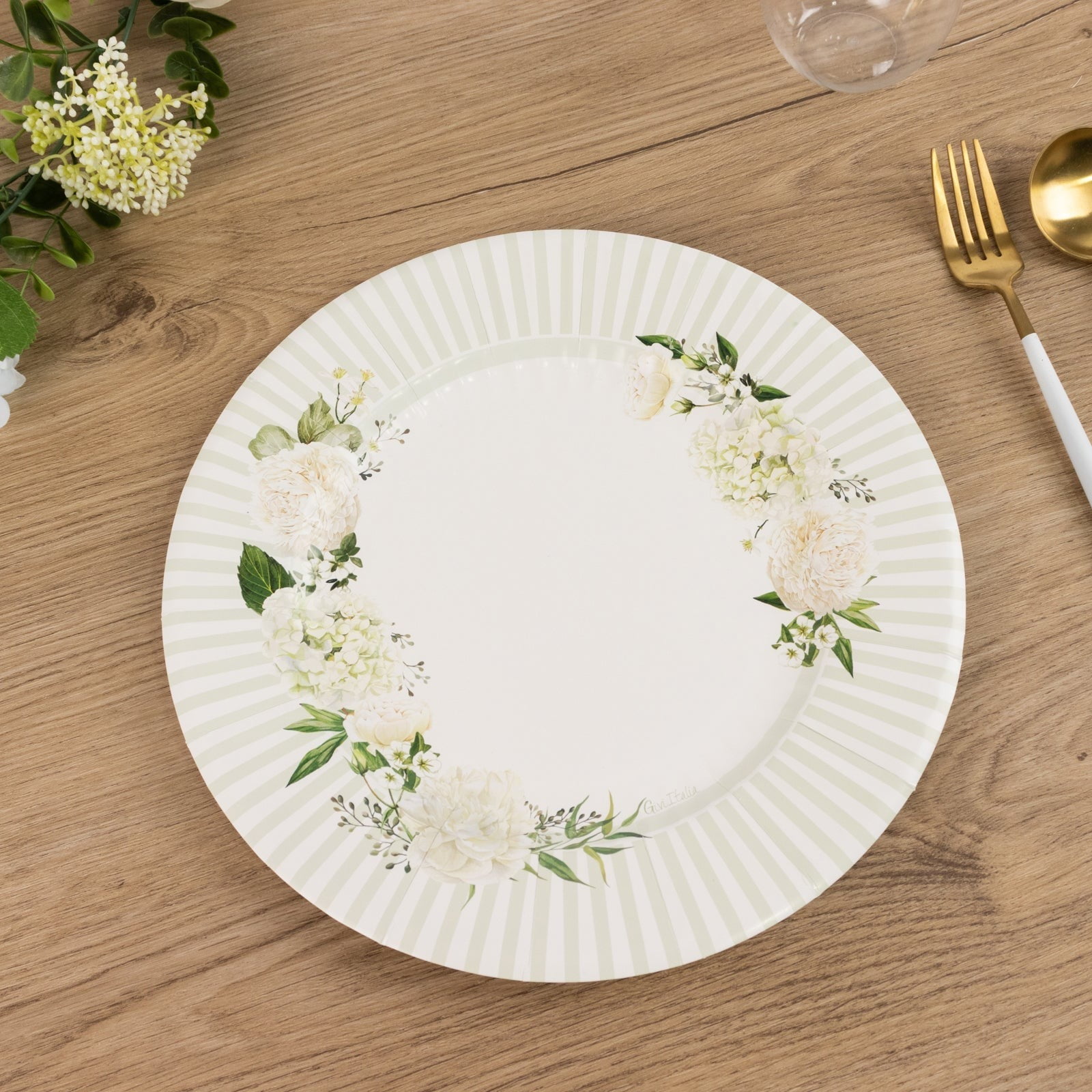 BalsaCircle 25 White Sage Green Dinner Paper Plates with Floral Lined Rim  Wedding Events Reception Catering Party Home Decorations, image size:1600x1600