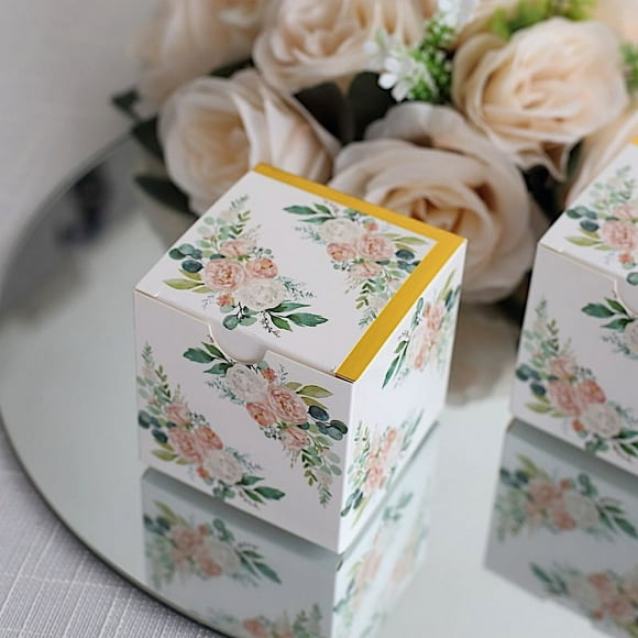 BalsaCircle 25 pcs Gold 3x3 in Floral Printed Square Gift Boxes Party Favor Holders Wedding Events Reception Decorations Supplies