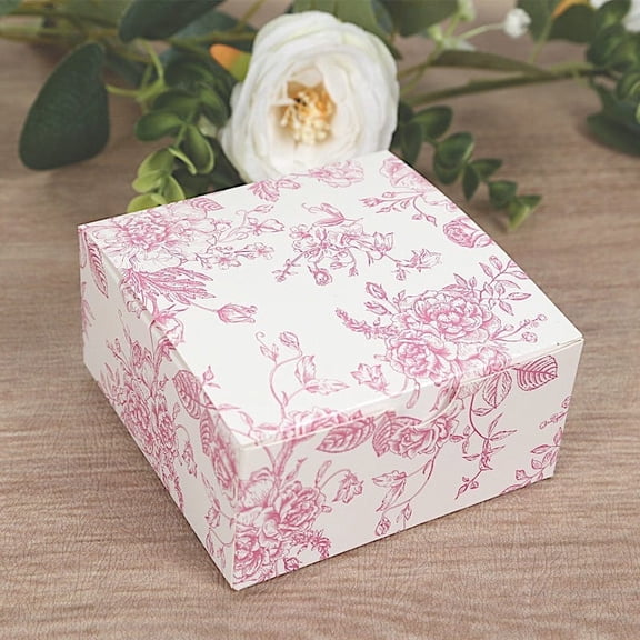 Balsa Circle 25 pcs Pink 4x4 in Floral Printed Square Gift Boxes Party Favor Holders Wedding Events Reception Decorations Supplies