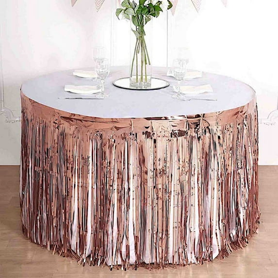 BalsaCircle 29" x 9 feet Blush Metallic Foil Fringe Table Skirt Wedding Birthday Party Catering