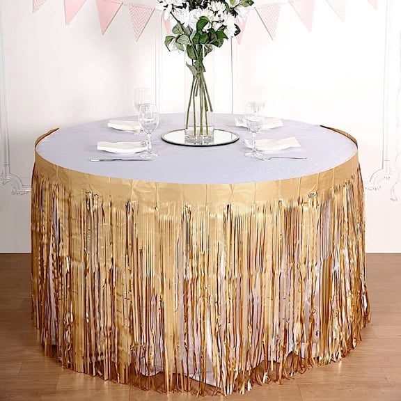 BalsaCircle 29" x 9 feet Matte Gold Metallic Foil Fringe Table Skirt Wedding Party Events