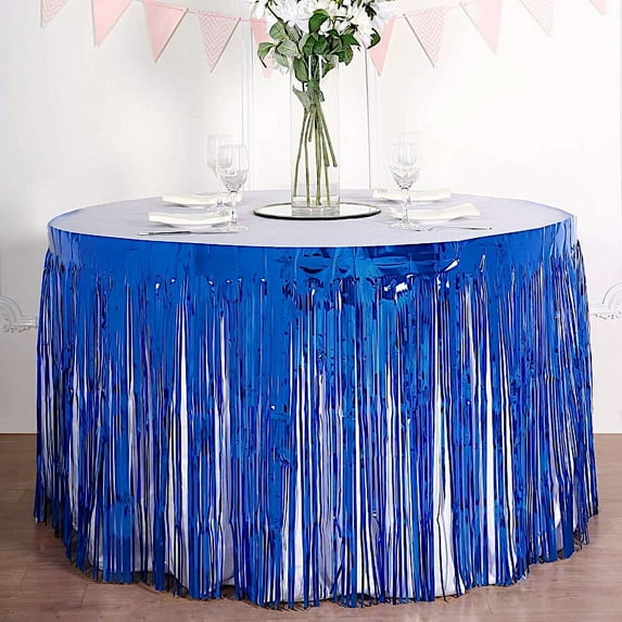 BalsaCircle 29" x 9 feet Royal Blue Metallic Foil Fringe Table Skirt Wedding Birthday Party Events