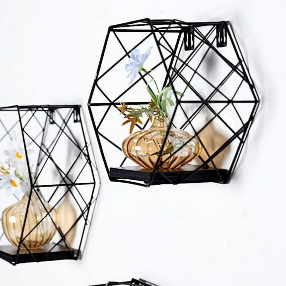 BalsaCircle 3 Black Hexagon Metal Wood Geometric Floating Shelves Wedding Party Decorations